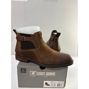 Stacy Adams Men's Oskar Buckle Boots Brown Leather Plain Toe Chelsea Sz 10.5M